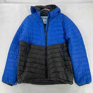 Superdry Jacket Men's Blue Black Size Large Quilted Hooded Puffer Full Zip